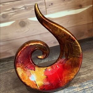 Kirklands Lacquered Foiled Ceramic 9” Abstract Red and Gold Swirl Sculpture.